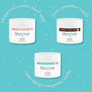 A trio of mini holiday shower shakes with scent profiles